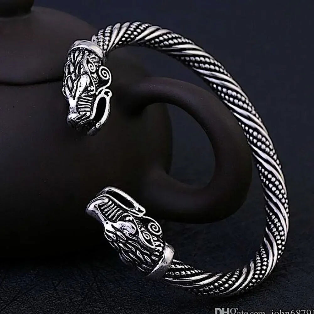 SILVER DRAGON VIKING BANGLE BRACELET